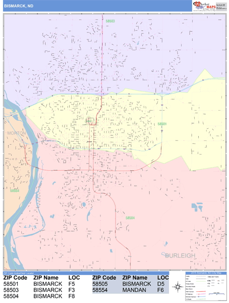 Bismarck North Dakota Wall Map (Color Cast Style) by MarketMAPS