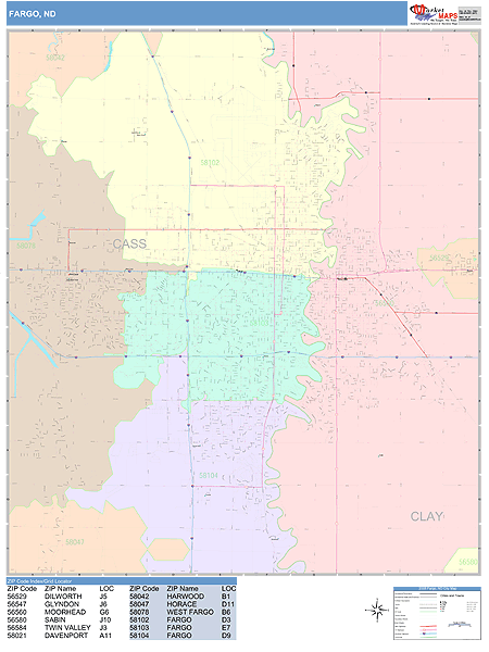 Fargo North Dakota Wall Map (Color Cast Style) by MarketMAPS