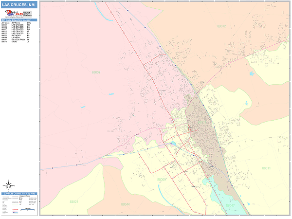 Las Cruces New Mexico Wall Map (Color Cast Style) by MarketMAPS