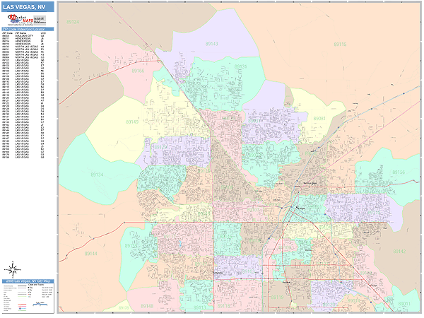 Las Vegas Nevada Wall Map (Color Cast Style) by MarketMAPS