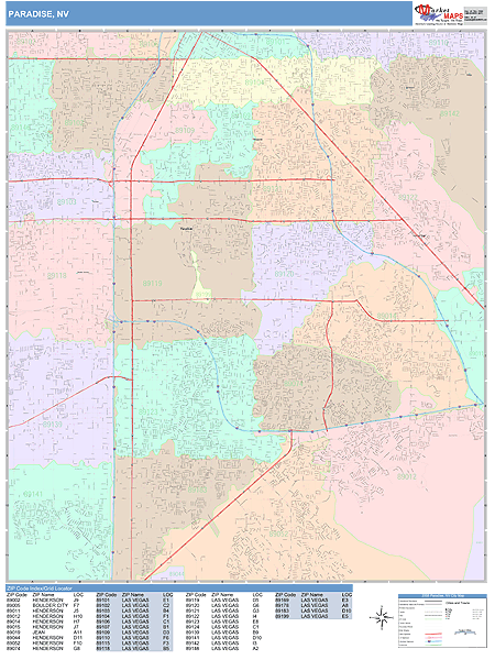 Paradise Nevada Wall Map Color Cast Style By Marketma - vrogue.co