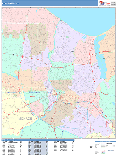 Rochester New York Wall Map (Color Cast Style) by MarketMAPS