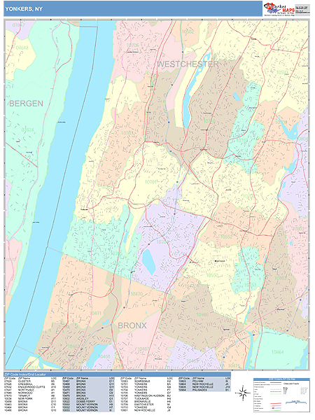 Yonkers New York Wall Map (Color Cast Style) by MarketMAPS