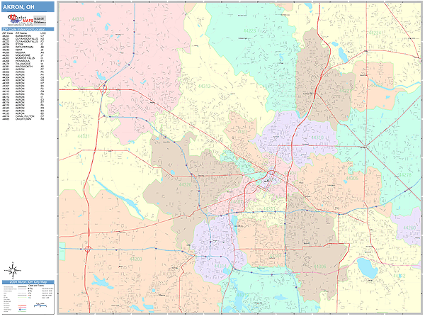 Akron Ohio Wall Map (color Cast Style) By Marketmaps