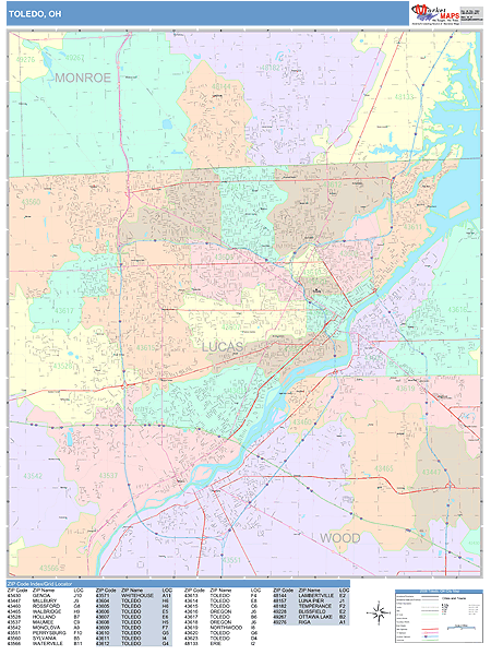 Toledo Ohio Wall Map (Color Cast Style) by MarketMAPS