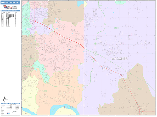 Broken Arrow Oklahoma Wall Map (Color Cast Style) by MarketMAPS