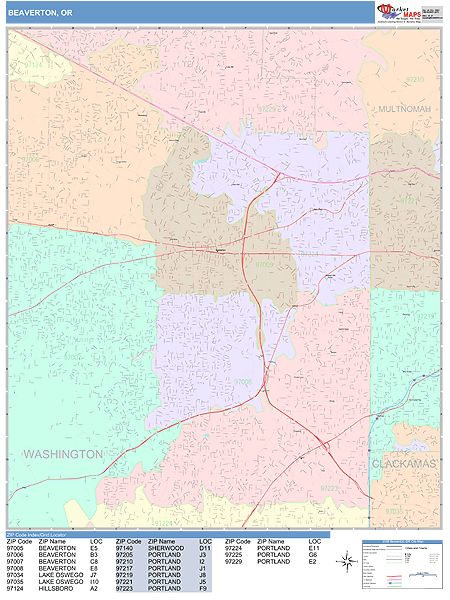 Beaverton Oregon Wall Map (color Cast Style) By Marketmaps