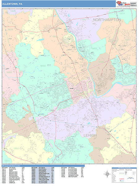 Allentown Pennsylvania Wall Map (Color Cast Style) by MarketMAPS