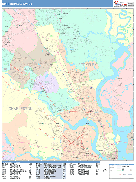 North Charleston South Carolina Wall Map (Color Cast Style) by MarketMAPS