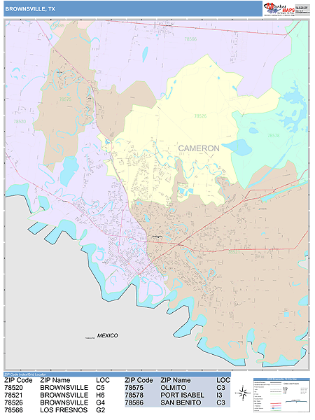 Brownsville Texas Wall Map (Color Cast Style) by MarketMAPS