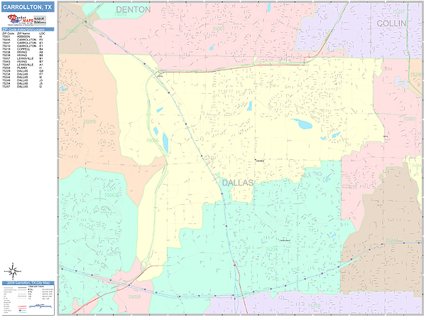 Carrollton Texas Wall Map (Color Cast Style) by MarketMAPS