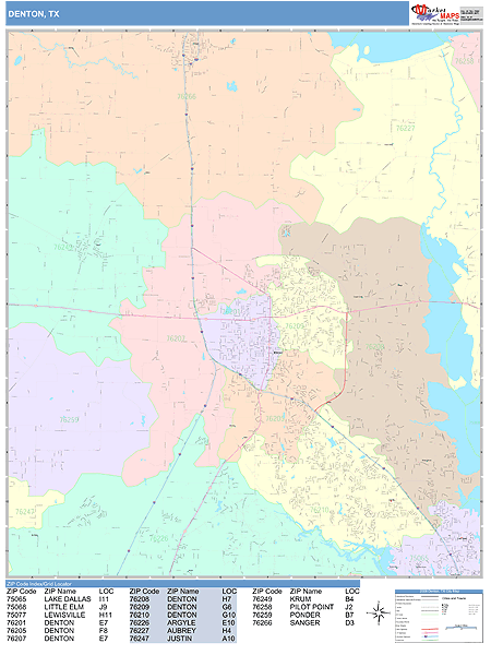 Denton Texas Wall Map (Color Cast Style) by MarketMAPS