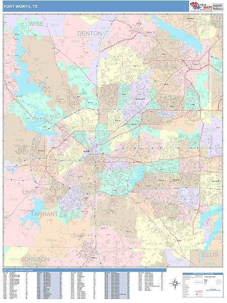 Fort Worth Texas Wall Map (Color Cast Style) by MarketMAPS