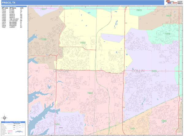 Frisco Texas Wall Map (Color Cast Style) by MarketMAPS