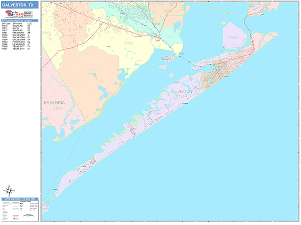 Galveston Texas Wall Map (Color Cast Style) by MarketMAPS