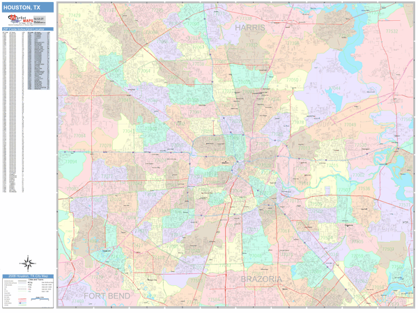 Houston Texas Wall Map (Color Cast Style) by MarketMAPS