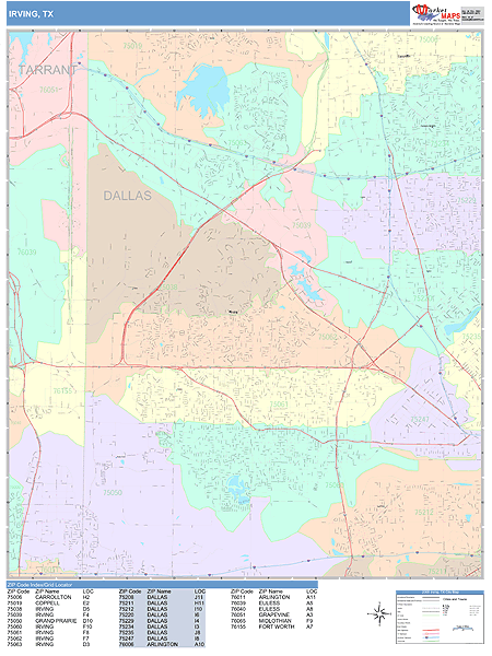 Irving Texas Wall Map (Color Cast Style) by MarketMAPS