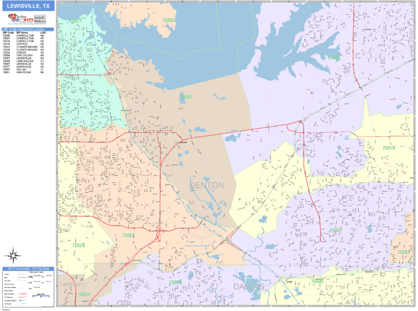 Lewisville Texas Wall Map (Color Cast Style) by MarketMAPS