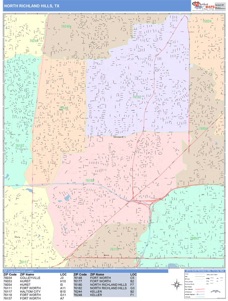 North Richland Hills Texas Wall Map (Color Cast Style) by MarketMAPS