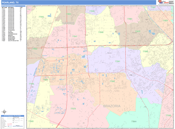 Pearland Texas Wall Map Color Cast Style By Marketmaps 5438