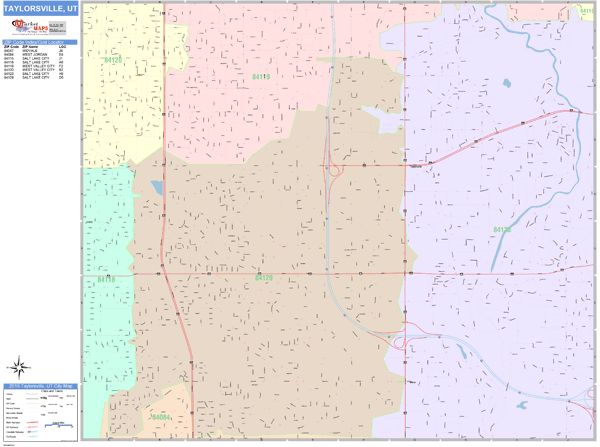 Taylorsville Utah Wall Map (Color Cast Style) by MarketMAPS