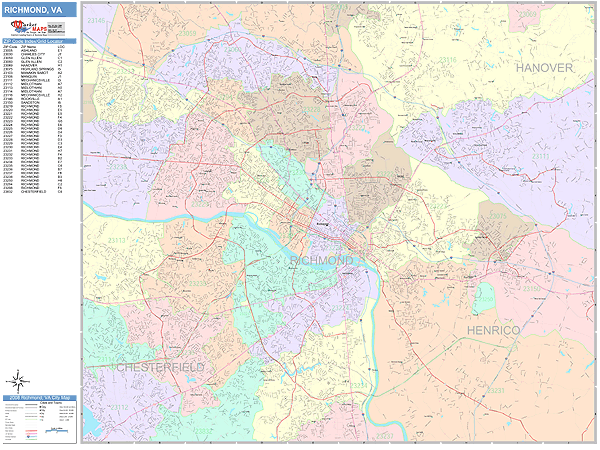 Richmond Virginia Wall Map (Color Cast Style) by MarketMAPS