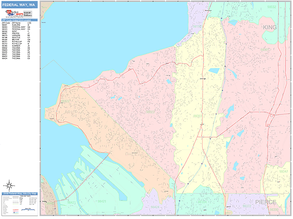 Federal Way Washington Wall Map (Color Cast Style) by MarketMAPS