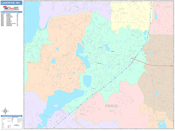 Lakewood Washington Wall Map (Color Cast Style) by MarketMAPS