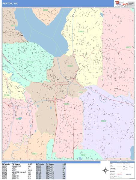 Renton Washington Wall Map (Color Cast Style) by MarketMAPS