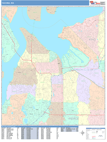 Tacoma Washington Wall Map Color Cast Style By Market - vrogue.co