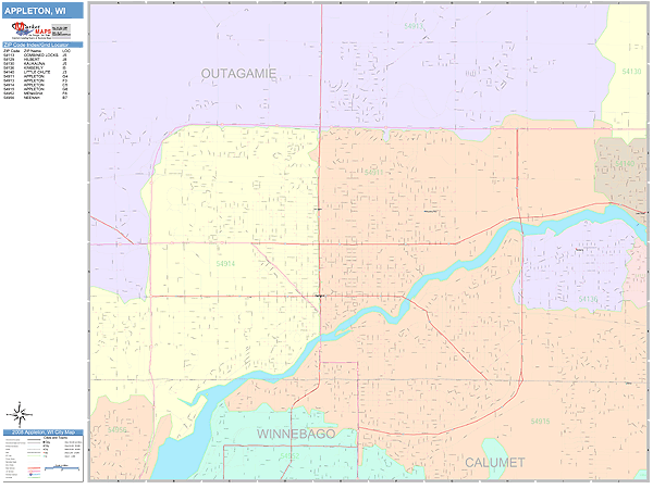 Appleton Wisconsin Wall Map (Color Cast Style) by MarketMAPS