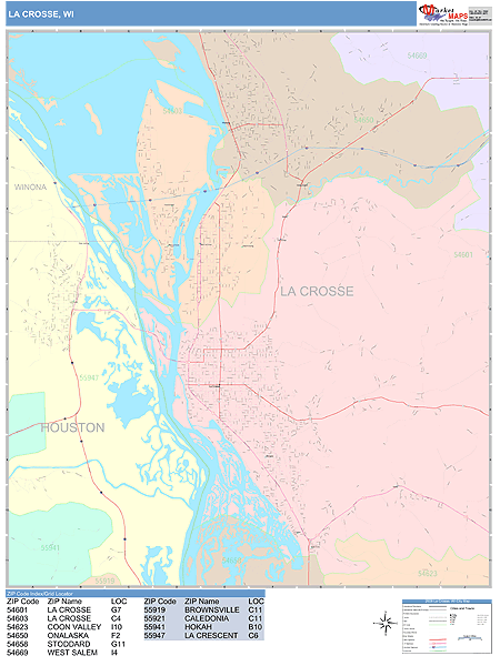 La Crosse Wisconsin Wall Map (Color Cast Style) by MarketMAPS