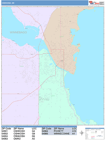 Oshkosh Wisconsin Wall Map (Color Cast Style) by MarketMAPS