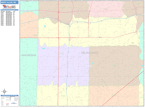 West Allis Wisconsin Wall Map (Color Cast Style) by MarketMAPS