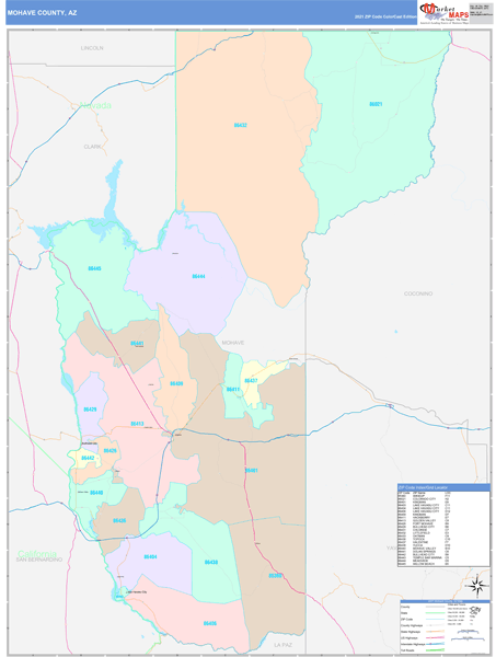 Mohave County, AZ Wall Map Color Cast Style by MarketMAPS