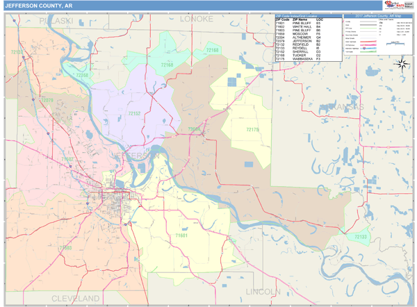 Jefferson County, AR Wall Map Color Cast Style by MarketMAPS