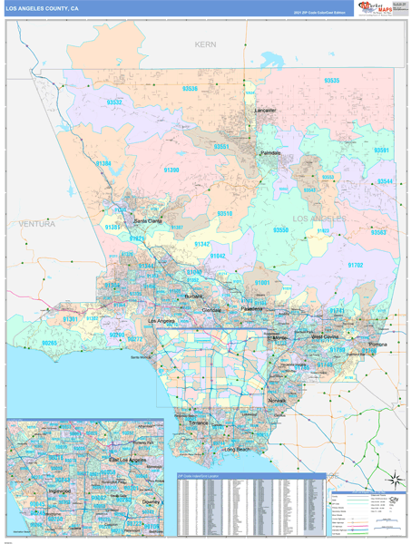 Los Angeles County, CA Wall Map Color Cast Style by MarketMAPS