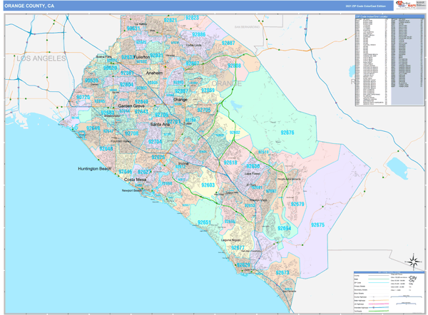 Orange County, CA Wall Map Color Cast Style by MarketMAPS