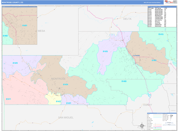 Montrose County, CO Wall Map Color Cast Style by MarketMAPS