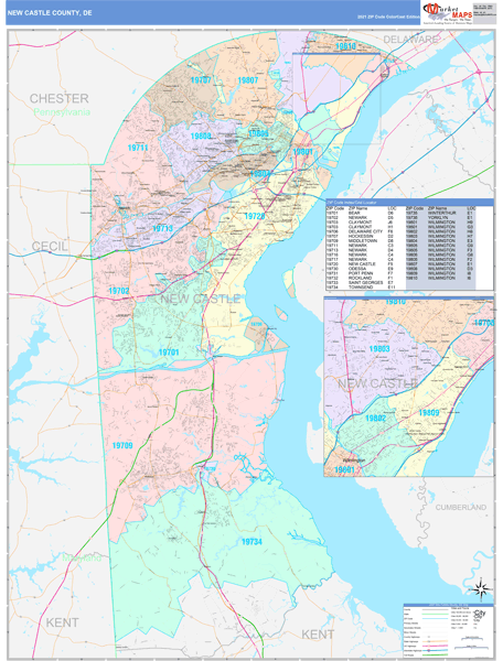 New Castle County, DE Wall Map Color Cast Style by MarketMAPS