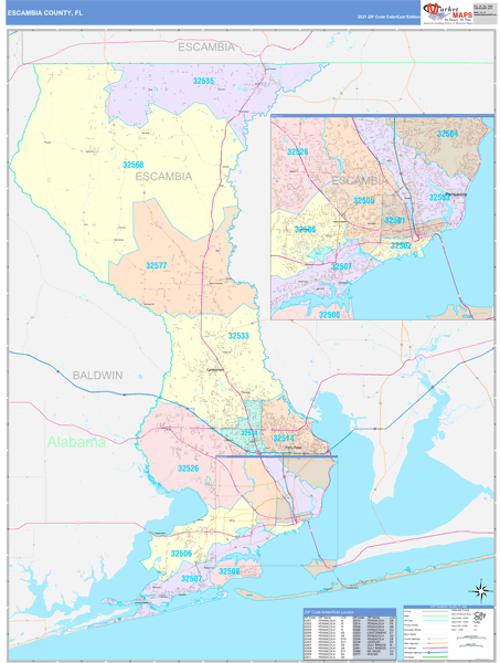 Escambia County, FL Wall Map Color Cast Style by MarketMAPS