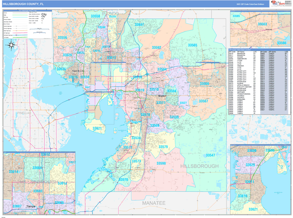 Hillsborough County, FL Wall Map Color Cast Style by MarketMAPS