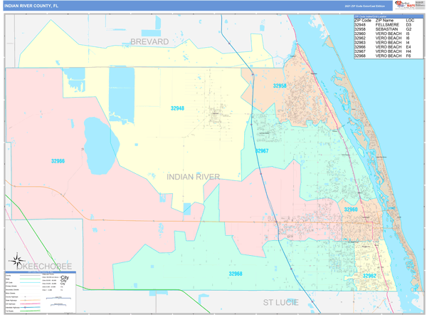 Indian River County, FL Wall Map Color Cast Style by MarketMAPS