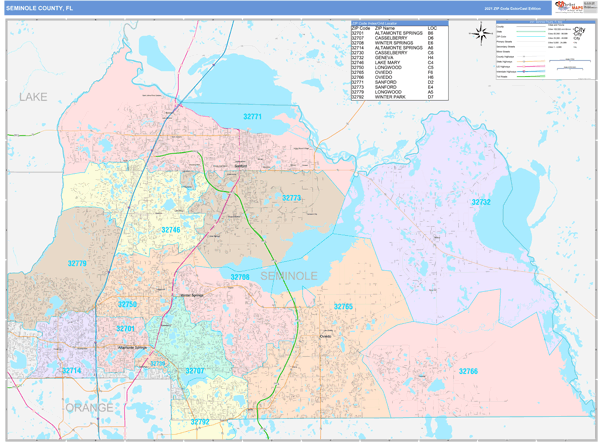 Seminole County, FL Wall Map Color Cast Style by MarketMAPS