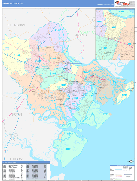 Chatham County, GA Wall Map Color Cast Style by MarketMAPS