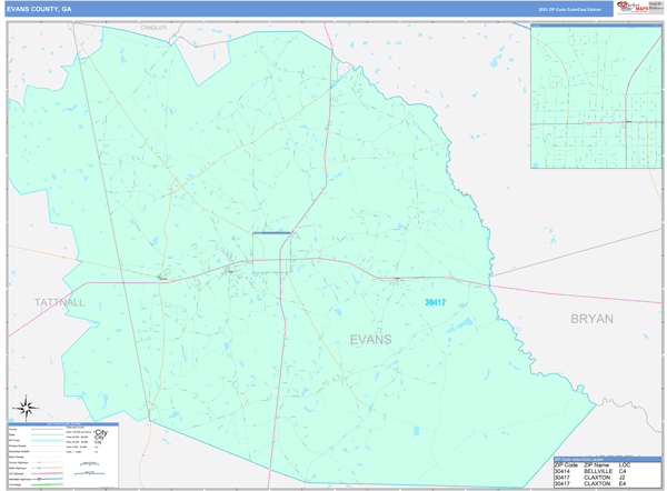 Evans County, GA Wall Map Color Cast Style by MarketMAPS