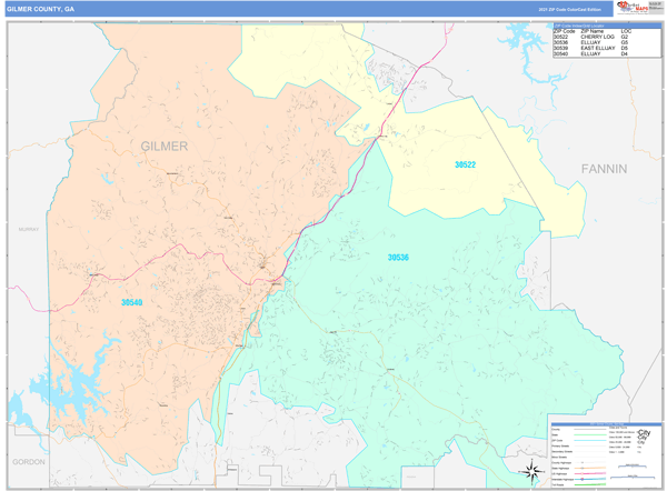 Gilmer County, GA Wall Map Color Cast Style by MarketMAPS