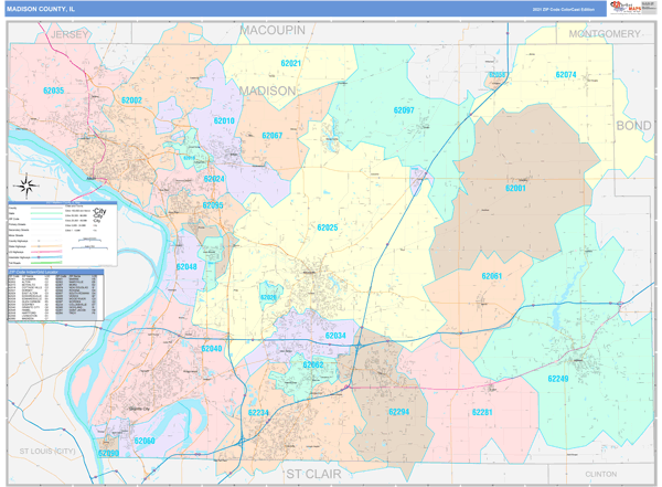 Madison County, IL Wall Map Color Cast Style by MarketMAPS