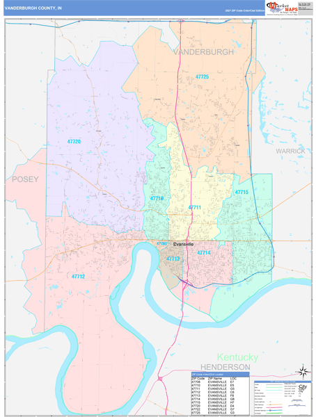 Vanderburgh County Zip Code Map