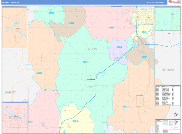 Eaton County, MI Wall Map Color Cast Style by MarketMAPS